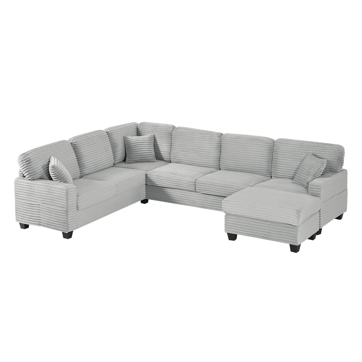 Upholstered U-shaped sectional sofa with movable ottoman and pockets, 2pc gray fabric on Tampa Home & Garden Store
