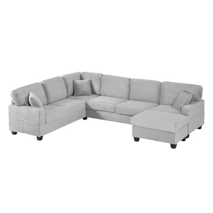 Upholstered U-shaped sectional sofa with movable ottoman and pockets, 2pc gray fabric on Tampa Home & Garden Store