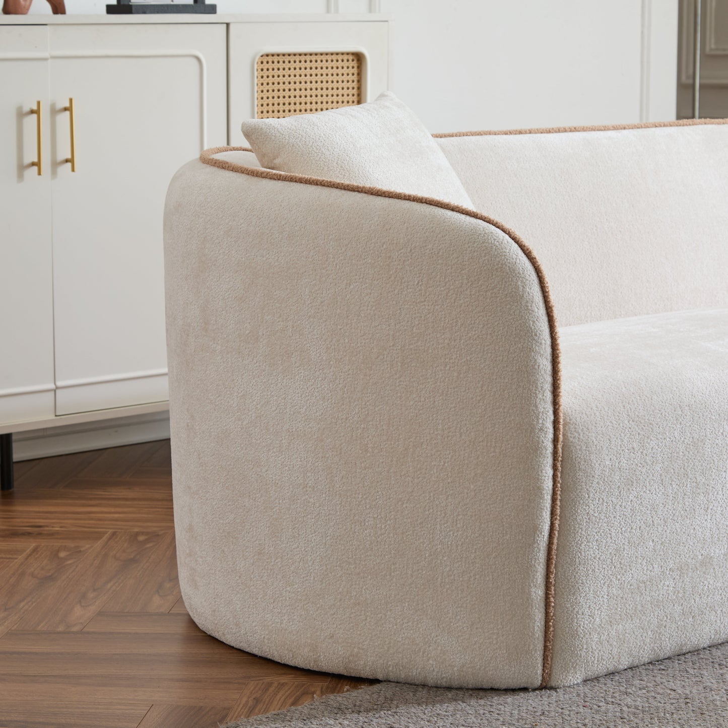 Coral Curved Boucle Sofa and Elegant Style