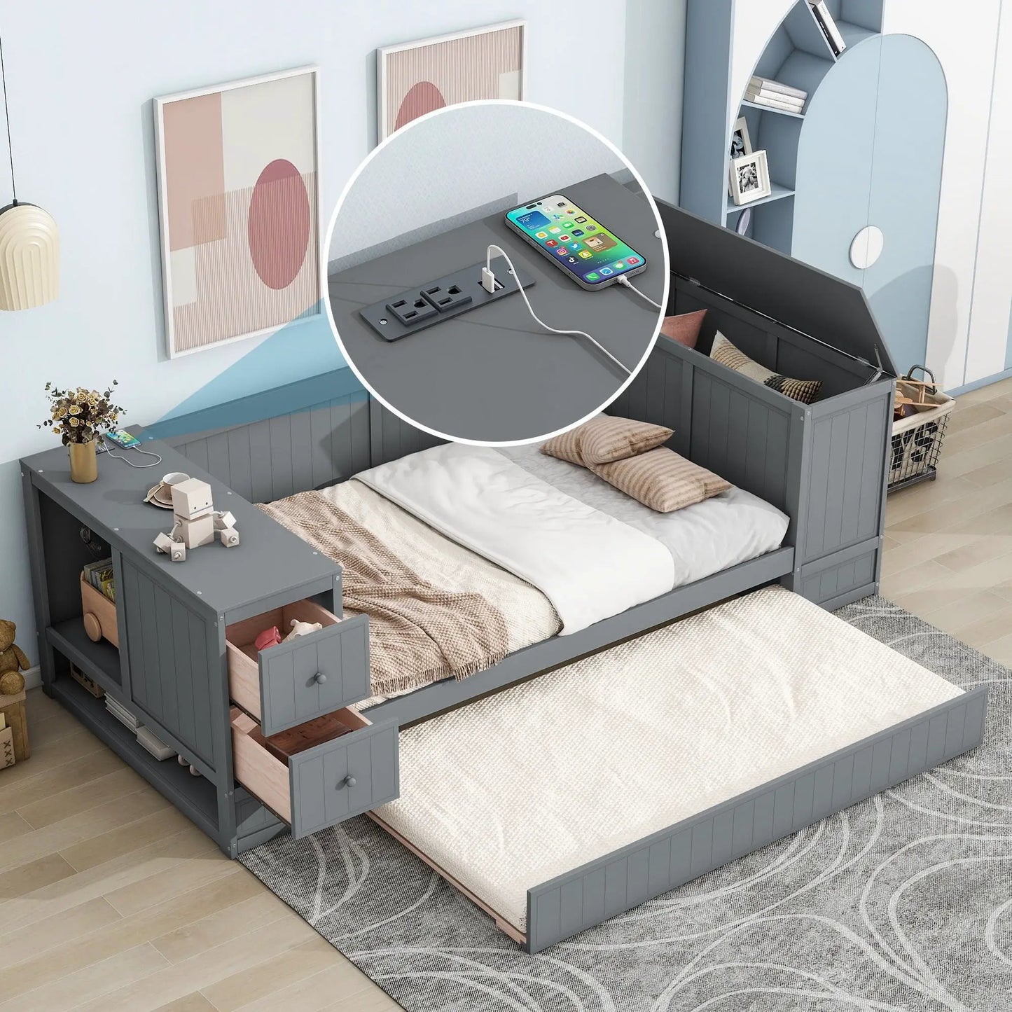 Daybed with Storage Arms and Charging Station
