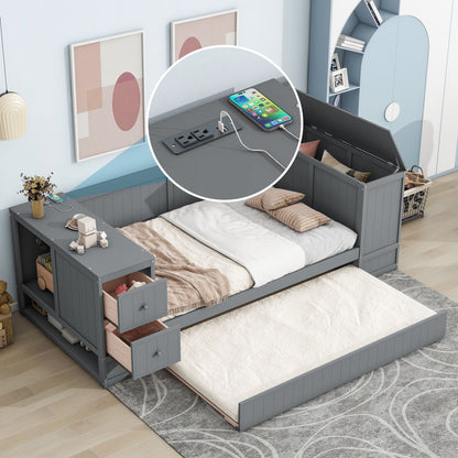 Daybed with storage arms, trundle and charging station in gray by HouseOfZazla on Tampa Home & Garden Store