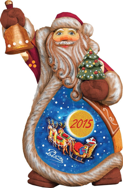 Celebration Santa sculpted hand-painted figurine by G. DeBrekht, holds lantern and Christmas tree on Tampa Home & Garden Store