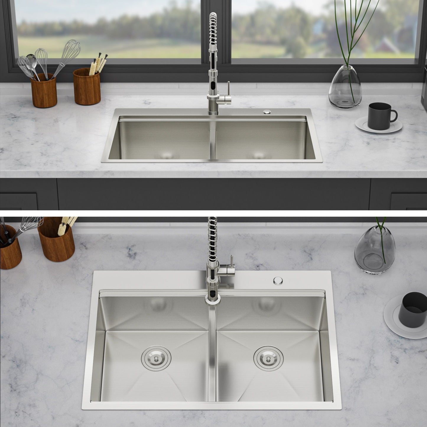 Top Mount Drop In Double Bowl Kitchen Sink With A