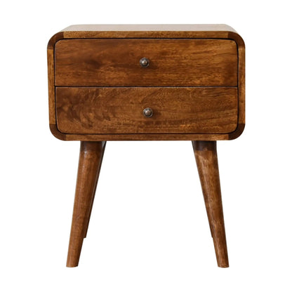 Curved Nightstand Table in Solid Mango Wood