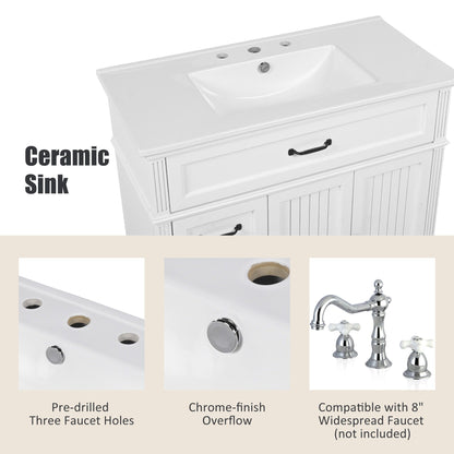 Vanity with sink by HouseOfZazla, freestanding white solid wood cabinet with ceramic sink on Tampa Home & Garden Store
