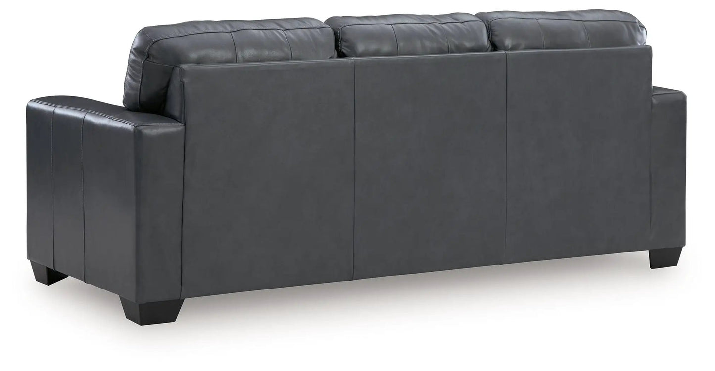 Bolsena three-seat sofa in dark gray leather upholstery with square arms on Tampa Home & Garden Store