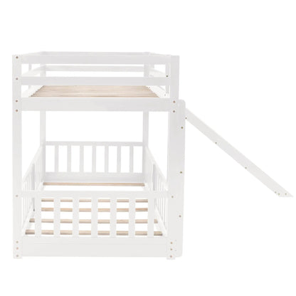 Functional bunk bed with slide, white wooden frame with slatted top bunk, by Unique Piece Furniture on Tampa Home & Garden Store