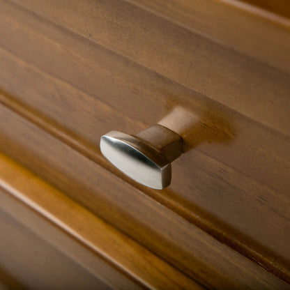 Warm Shaker handcrafted coffee table close-up shows warm wood grain and chrome handle on Tampa Home & Garden Store
