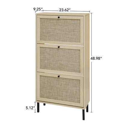 Shoe Cabinet: Modern Rattan 3-Door with natural wood frame and woven rattan panels, HouseOfZazla on Tampa Home & Garden Store