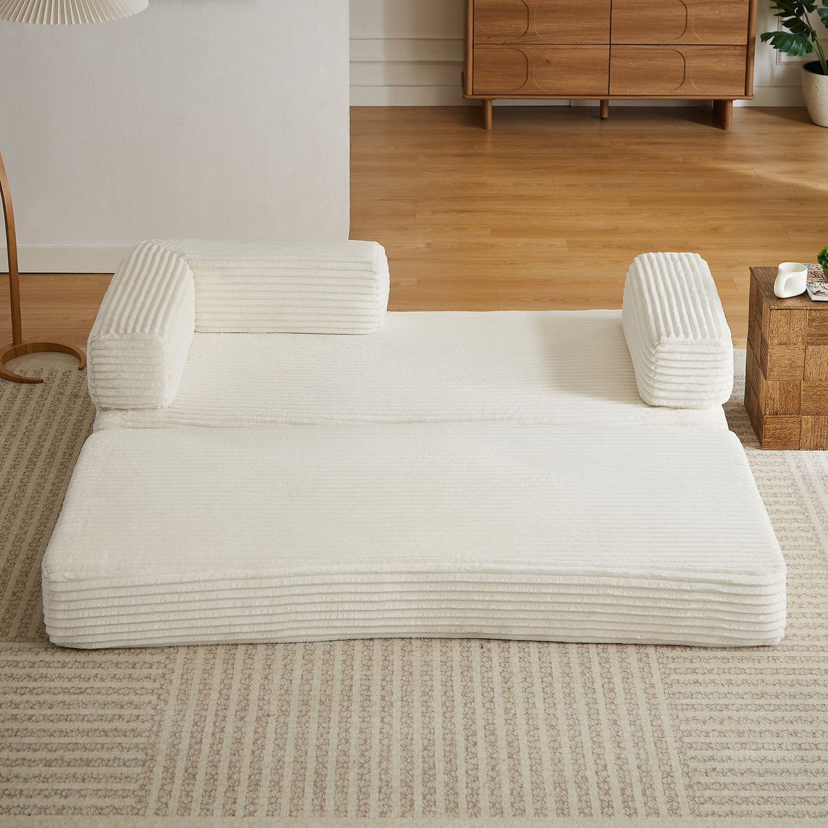 Loveseat sofa cloud boneless oversized white ribbed upholstery in modern living room on Tampa Home & Garden Store