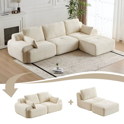 2-piece beige sectional sofa in cream fabric with plush cushions in a bright living room on Tampa Home & Garden Store