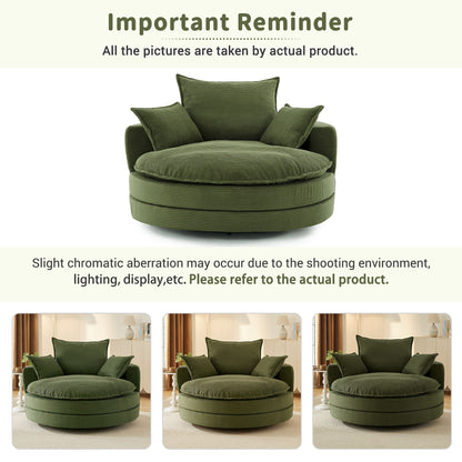 Swivel Barrel Chair with Cushion and Pillows in olive green corduroy by HouseOfZazla on Tampa Home & Garden Store