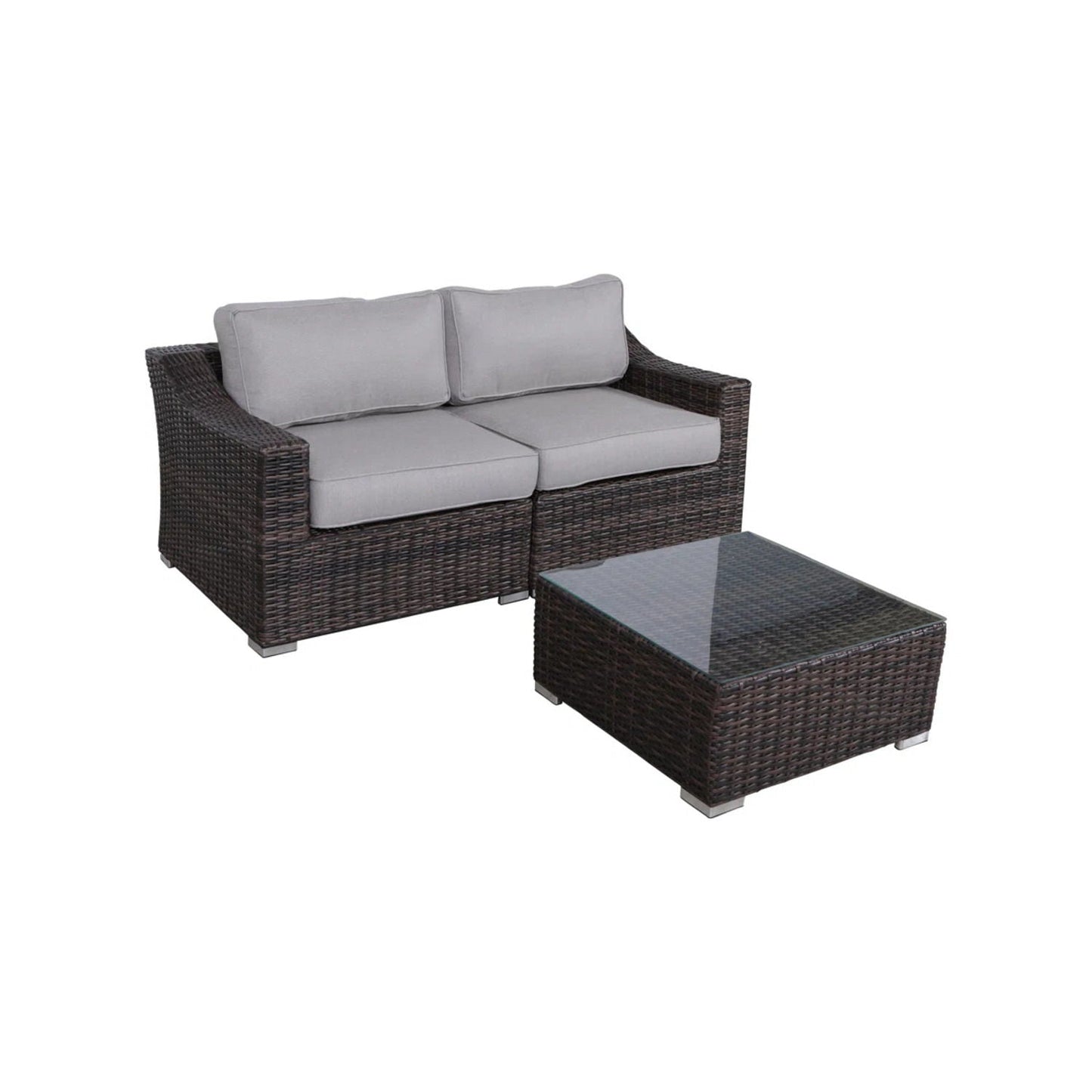 Outdoor Wicker Set With Glass Table And Cushions