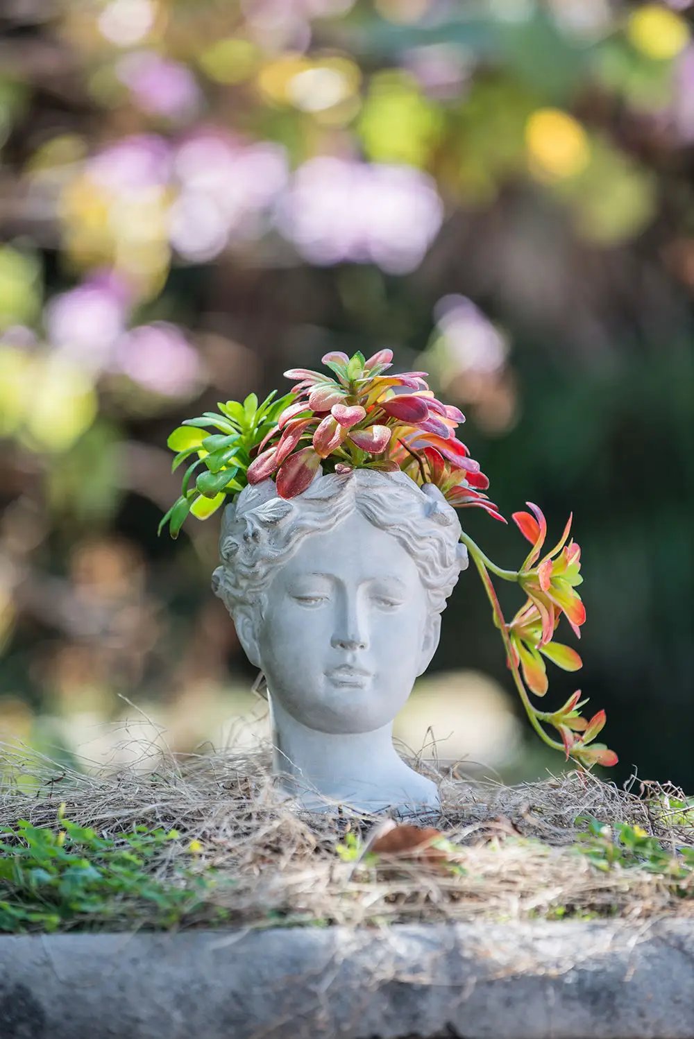 Greek Style Cement Head Planter Indoor Gray