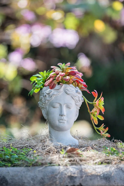 Greek Style Cement Head Planter Indoor Gray