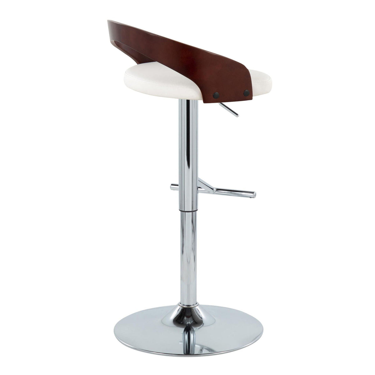 Contemporary adjustable-height barstool with swivel, white seat, brown back, chrome base on Tampa Home & Garden Store