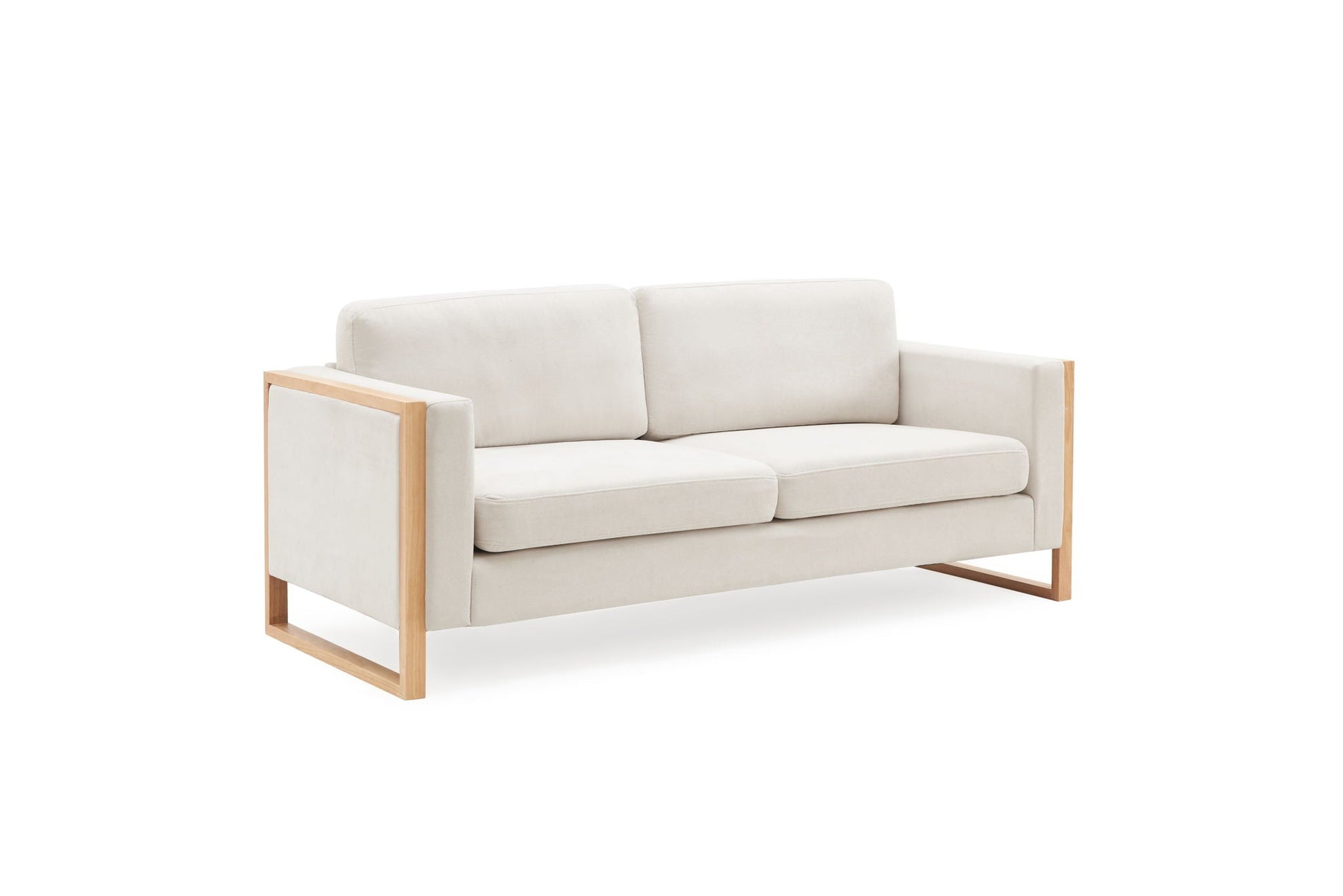 Modern 3-Seater Sofa With Solid Wood Legs beige fabric wood frame HouseOfZazla stationary sofa on Tampa Home & Garden Store