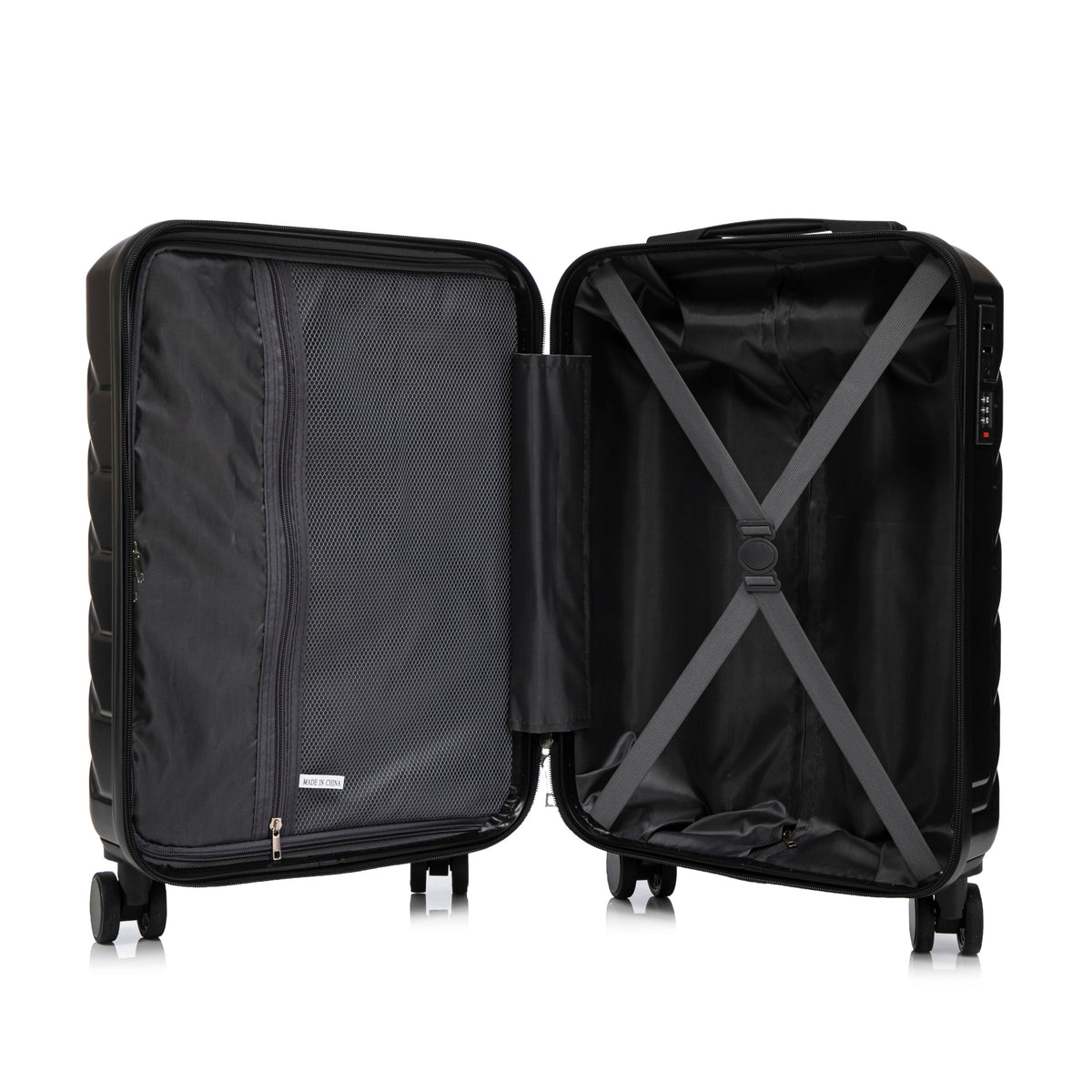 HouseOfZazla 14/20 in ABS spinner luggage set black 2-piece with mesh divider and cross straps on Tampa Home & Garden Store