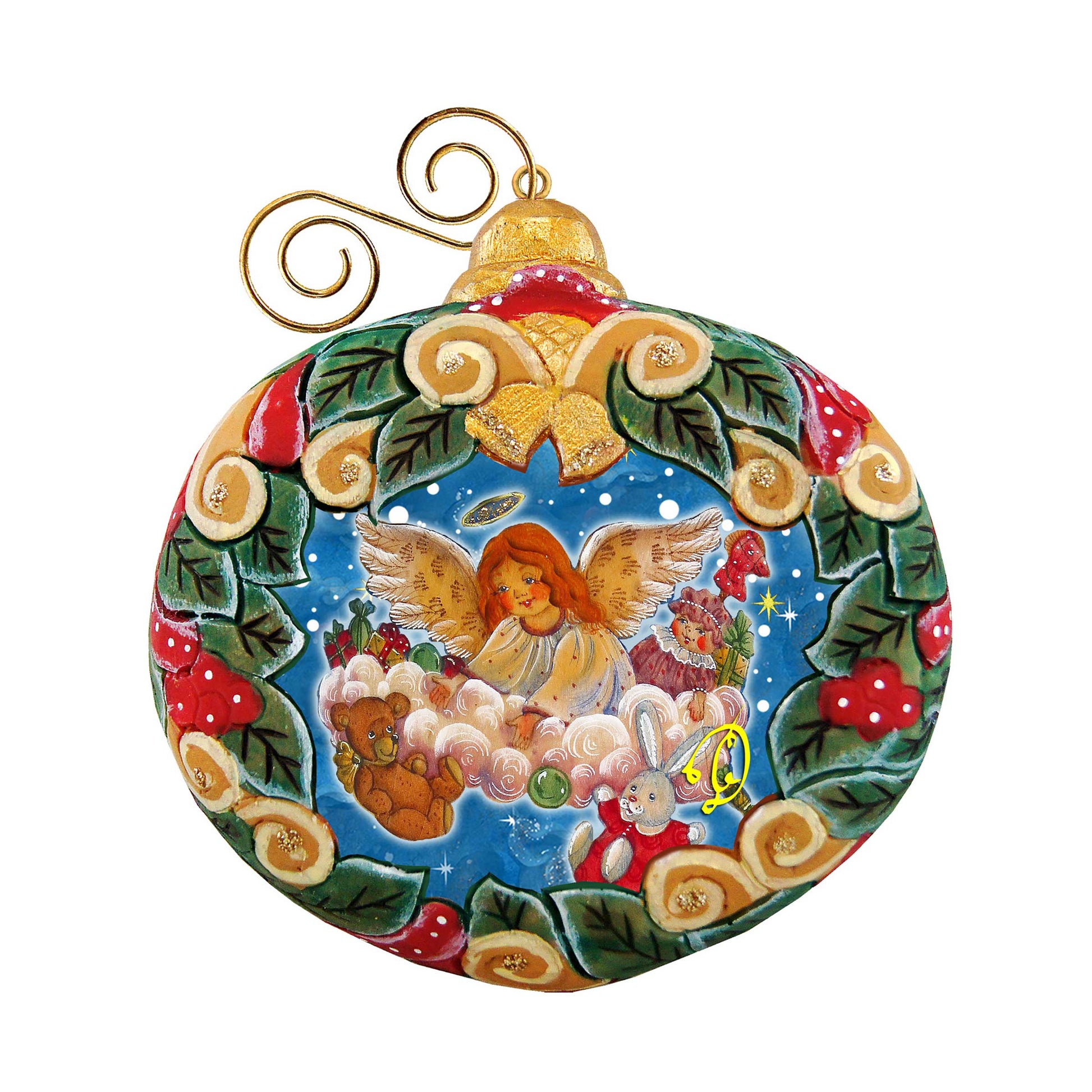 Angel's Gift wreath ornament by G. DeBrekht, sculpted nativity decor with gold hanger on Tampa Home & Garden Store
