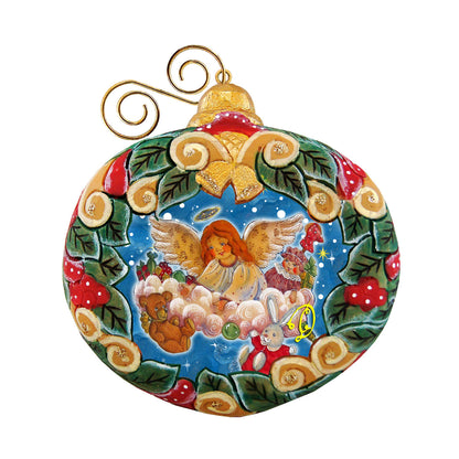 Angel's Gift wreath ornament by G. DeBrekht, sculpted nativity decor with gold hanger on Tampa Home & Garden Store