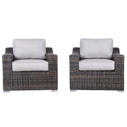 Modern patio chair set of 2 in brown wicker with light gray cushions HouseOfZazla on Tampa Home & Garden Store