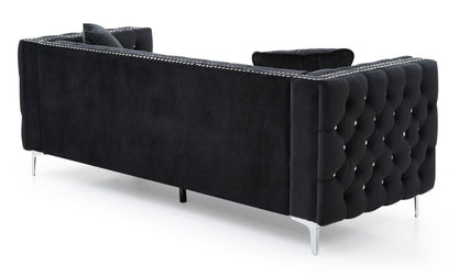 Paige sofa by HouseOfZazla, black velvet stationary sofa with tufted back and chrome legs on Tampa Home & Garden Store