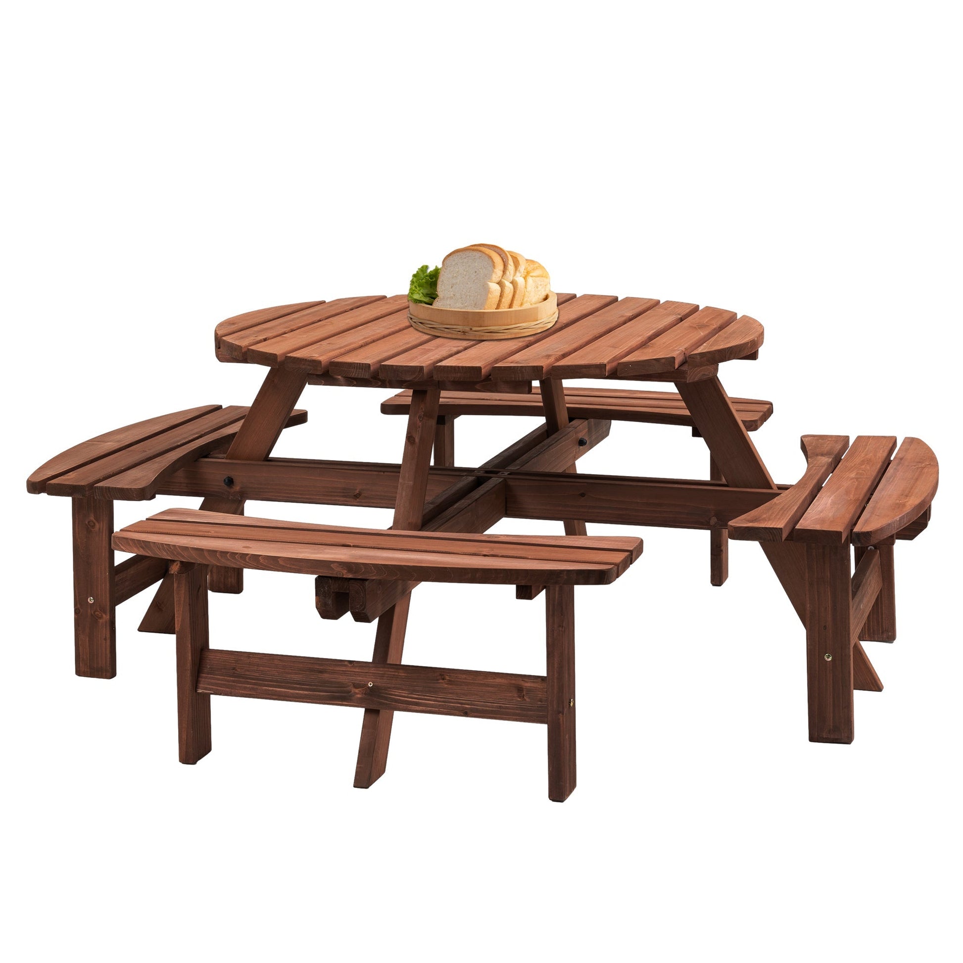 8 Person wooden picnic table outdoor dining set with benches in brown stain by HouseOfZazla on Tampa Home & Garden Store