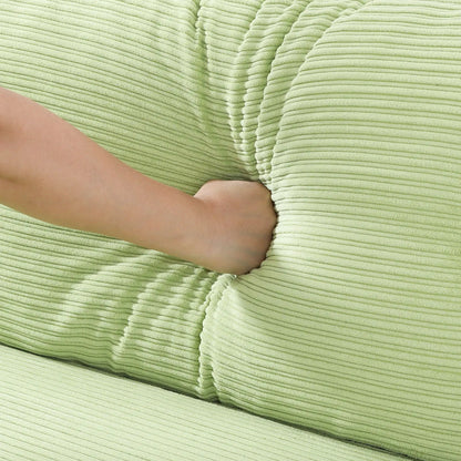 Stationary sofa by Unique Piece Furniture lime green corduroy upholstery close-up on Tampa Home & Garden Store