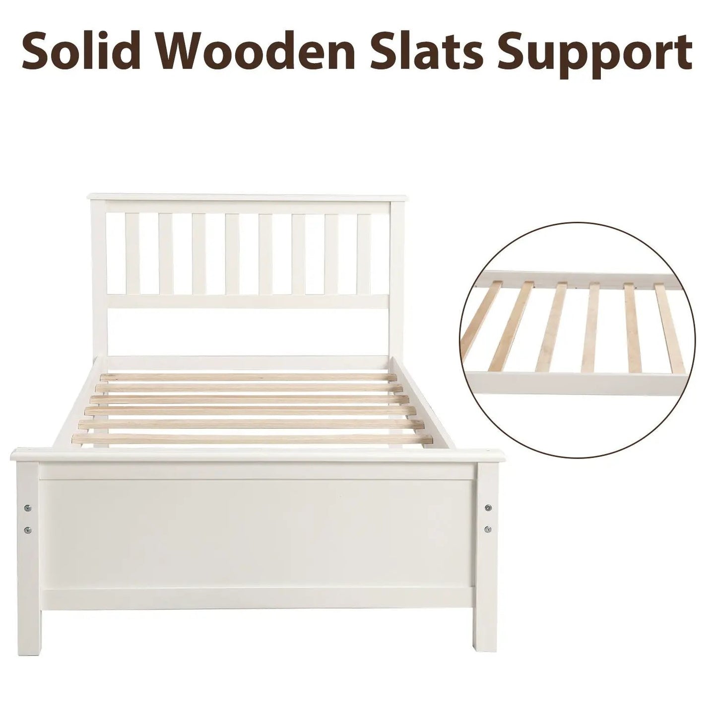 Platform bed with white finish, headboard, footboard and natural wood slat support on Tampa Home & Garden Store