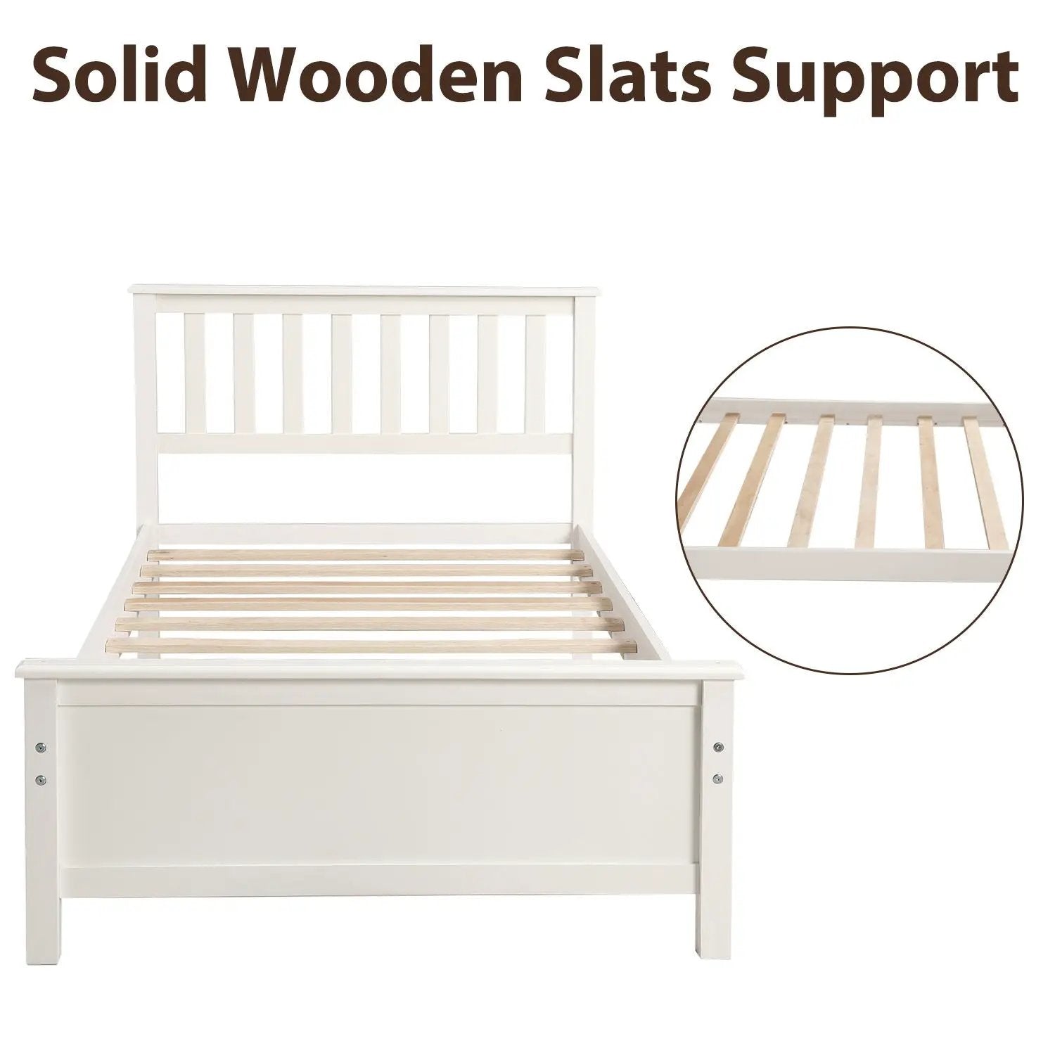 Platform bed with white finish, headboard, footboard and natural wood slat support on Tampa Home & Garden Store