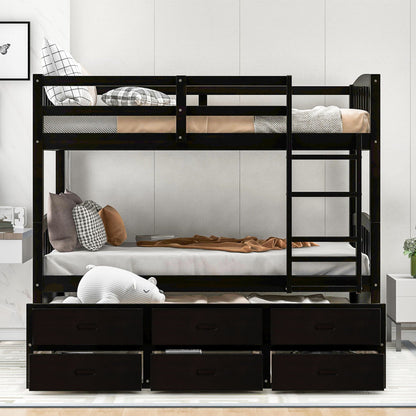 Black wooden bunk bed with trundle and under-bed drawers, arched headboard and footboard on Tampa Home & Garden Store
