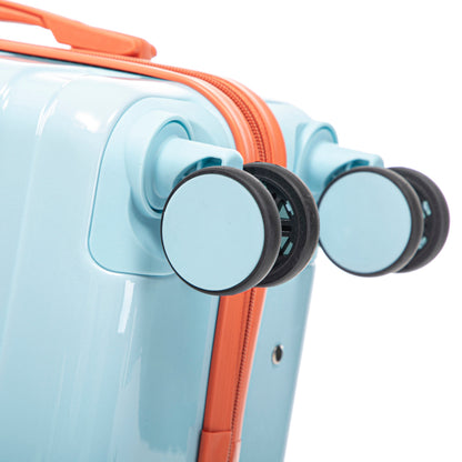 2pc spinner luggage set by HouseOfZazla in teal gradient with orange zipper and lock on Tampa Home & Garden Store