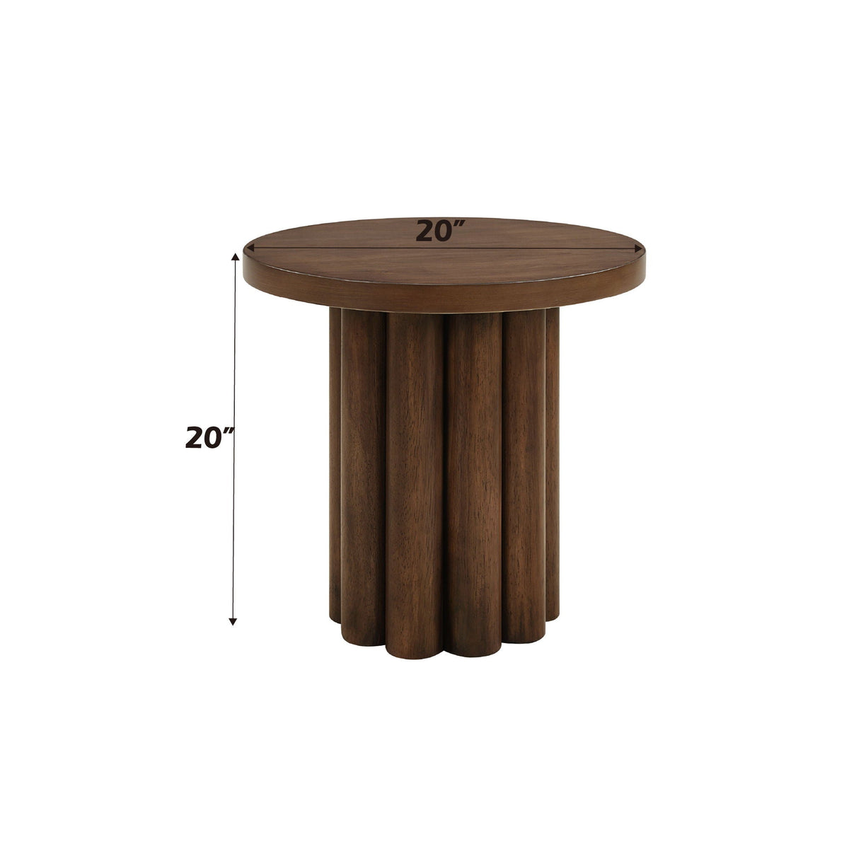 Loanna wooden end table brown round top, 20in diameter with sturdy pedestal base on Tampa Home & Garden Store