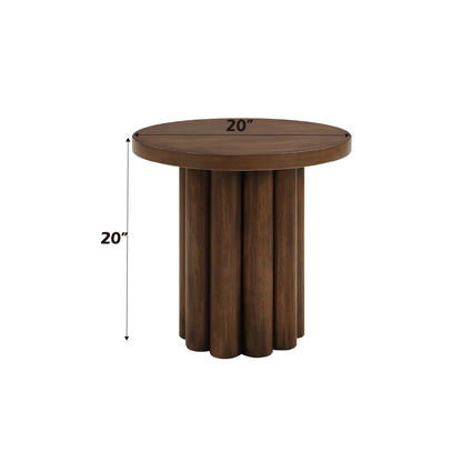 Loanna wooden end table brown round top, 20in diameter with sturdy pedestal base on Tampa Home & Garden Store
