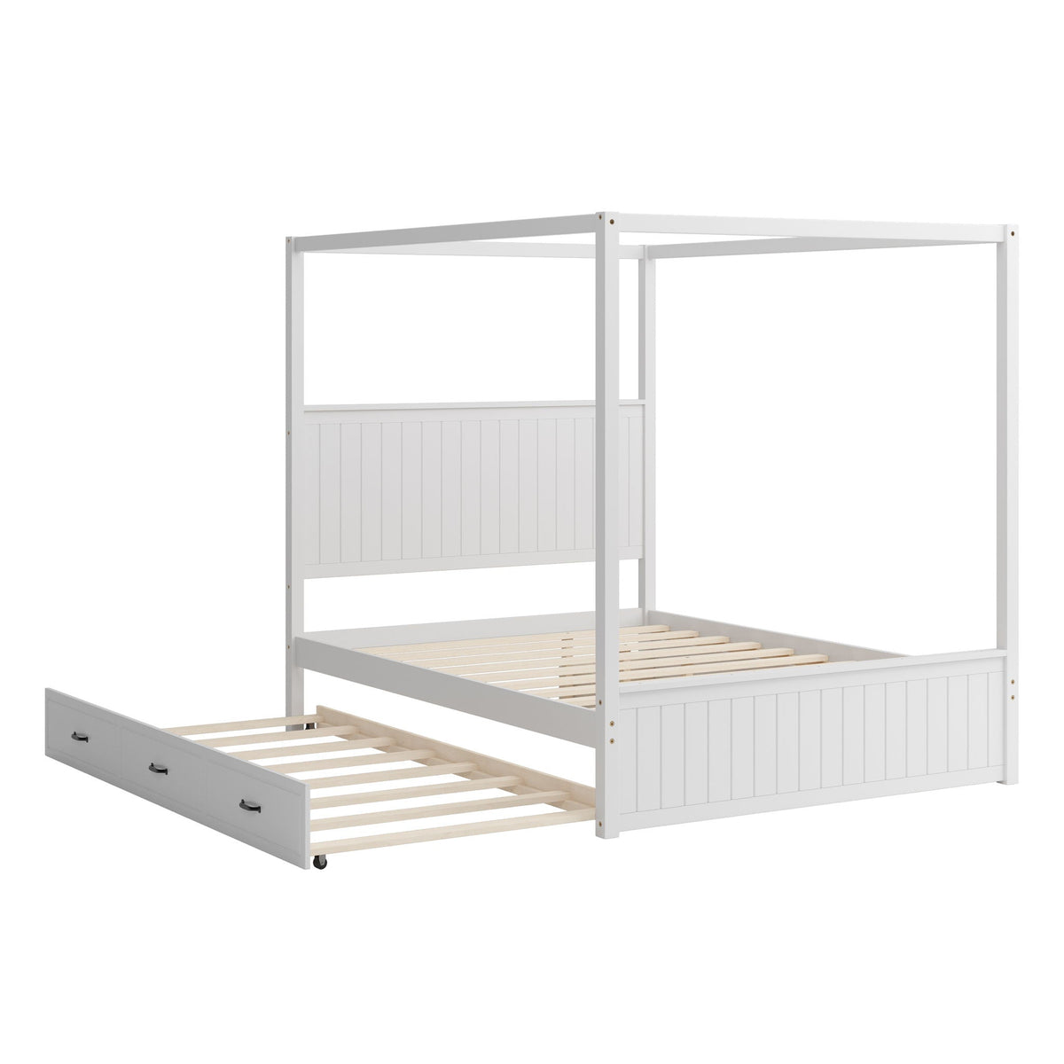 Canopy Platform Bed With Trundle And 3 Storage Drawers in white by HouseOfZazla on Tampa Home & Garden Store