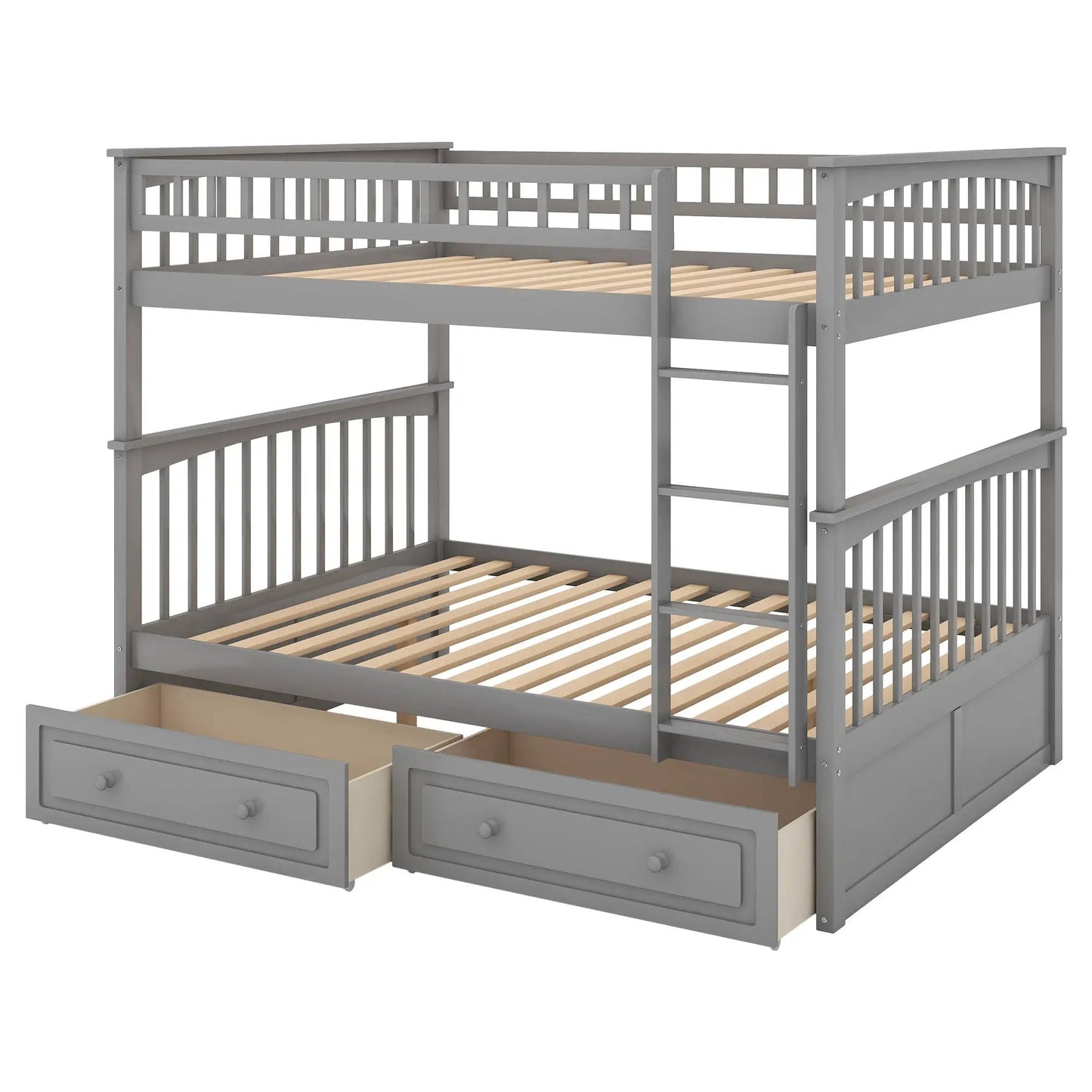 Gray wooden bunk bed with under-bed drawers and side ladder, convertible design on Tampa Home & Garden Store