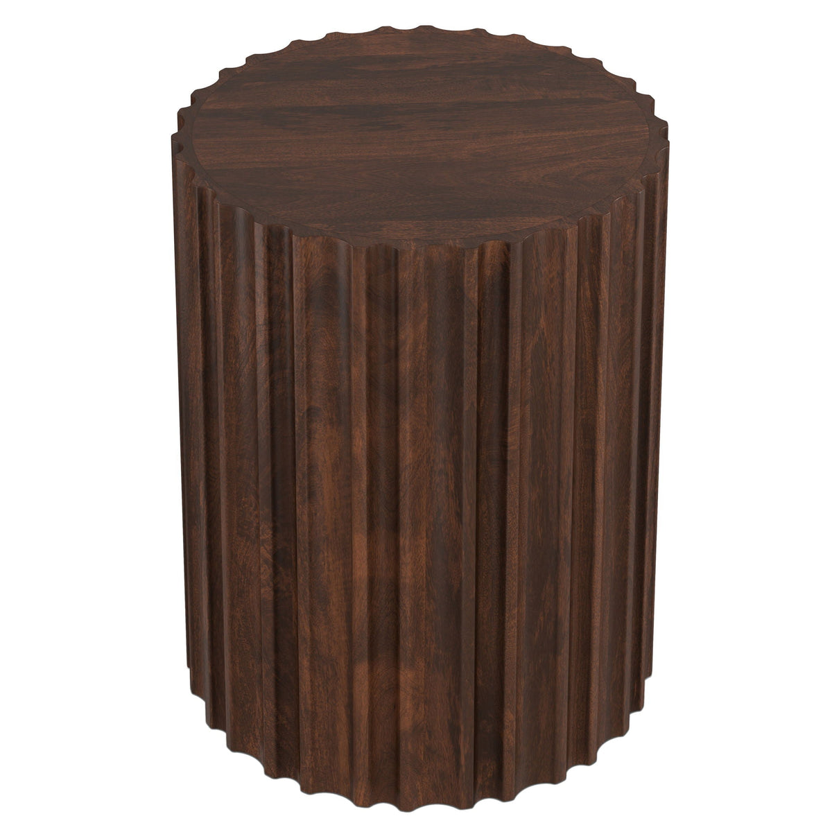 Rolf Side Table dark brown wood with scalloped edge and fluted sides HouseOfZazla on Tampa Home & Garden Store