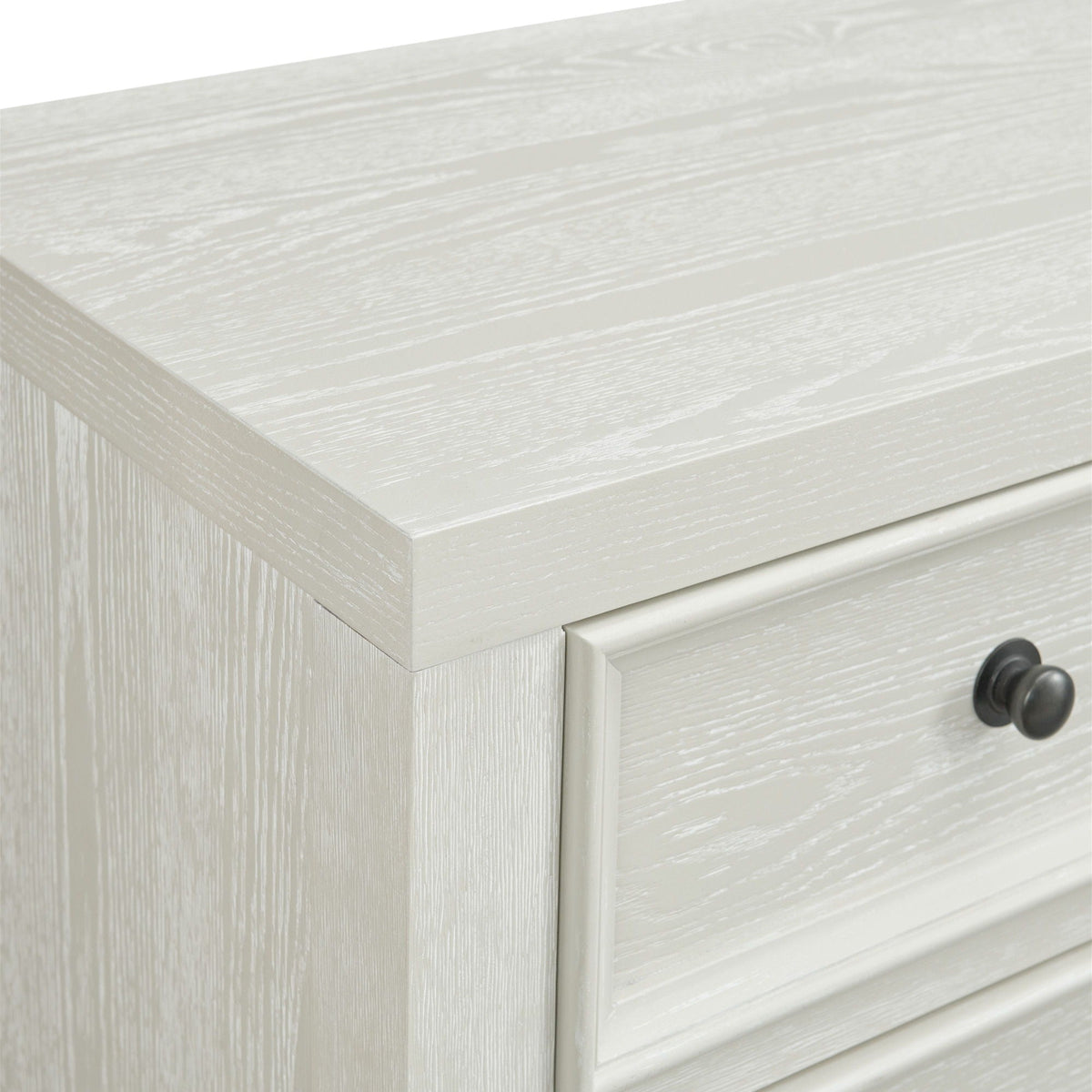 8 Drawer Dresser whitewashed wood with framed fronts and dark knobs on Tampa Home & Garden Store