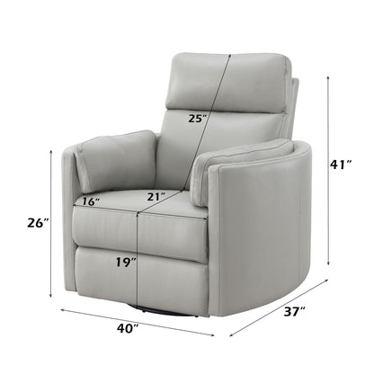 Sagen Glider Recliner With Swivel by HouseOfZazla in gray leather upholstery, cushioned arms on Tampa Home & Garden Store