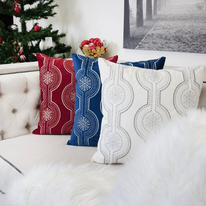 Holiday Throw Pillow Snowflake Embroidery