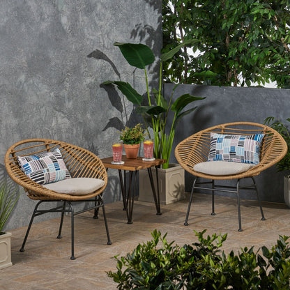 Cordella outdoor wicker chairs with cushions, set of 2, wicker with beige cushions on a patio on Tampa Home & Garden Store