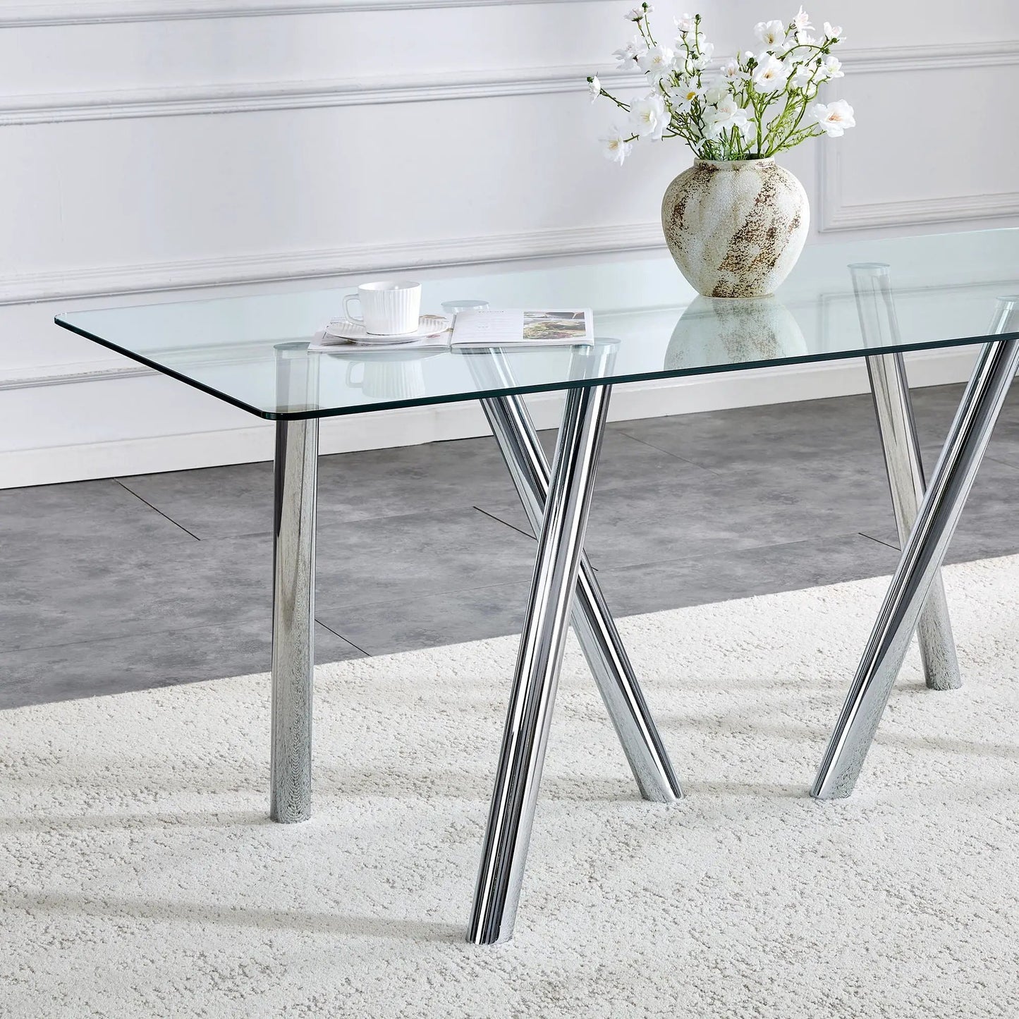 Sturdy Dining Table With Tempered Glass Surface