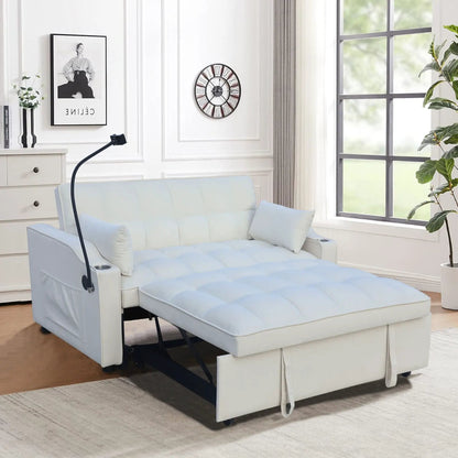 Modern futon sleeper loveseat with pullout bed and adjustable backrest, blue upholstery on Tampa Home & Garden Store
