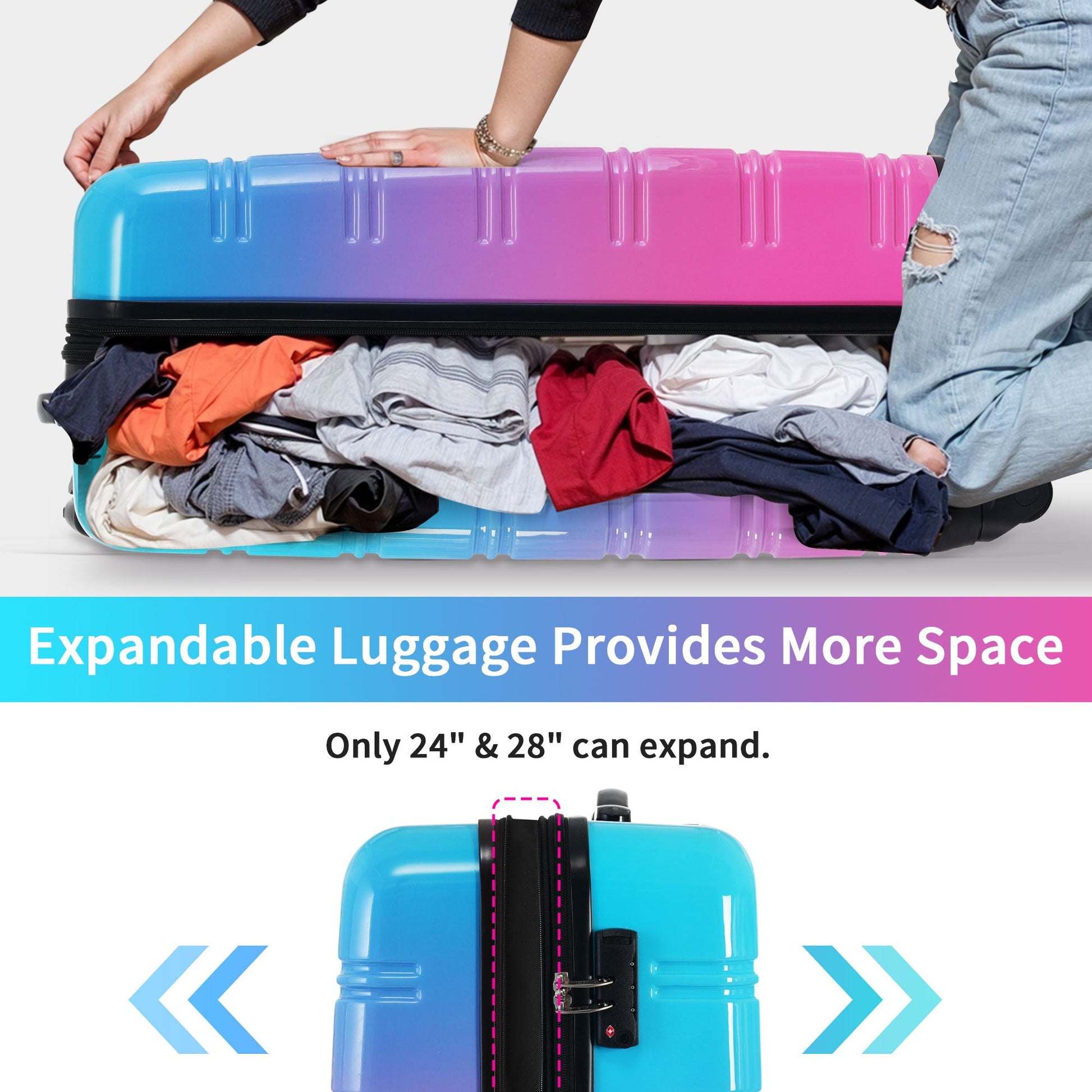 Hardside luggage set 3-piece gradient blue-to-pink expandable suitcases on Tampa Home & Garden Store