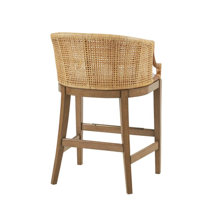 Casual Rattan Counter Stool With Solid Wood Legs