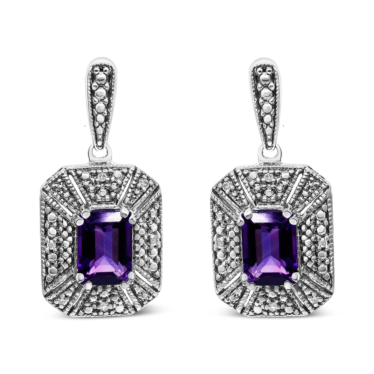 Pair of .925 sterling silver amethyst stud earrings with diamond accents by Bids.com on Tampa Home & Garden Store