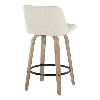 HouseOfZazla beige upholstered counter stool with curved back, wood legs and round footrest on Tampa Home & Garden Store