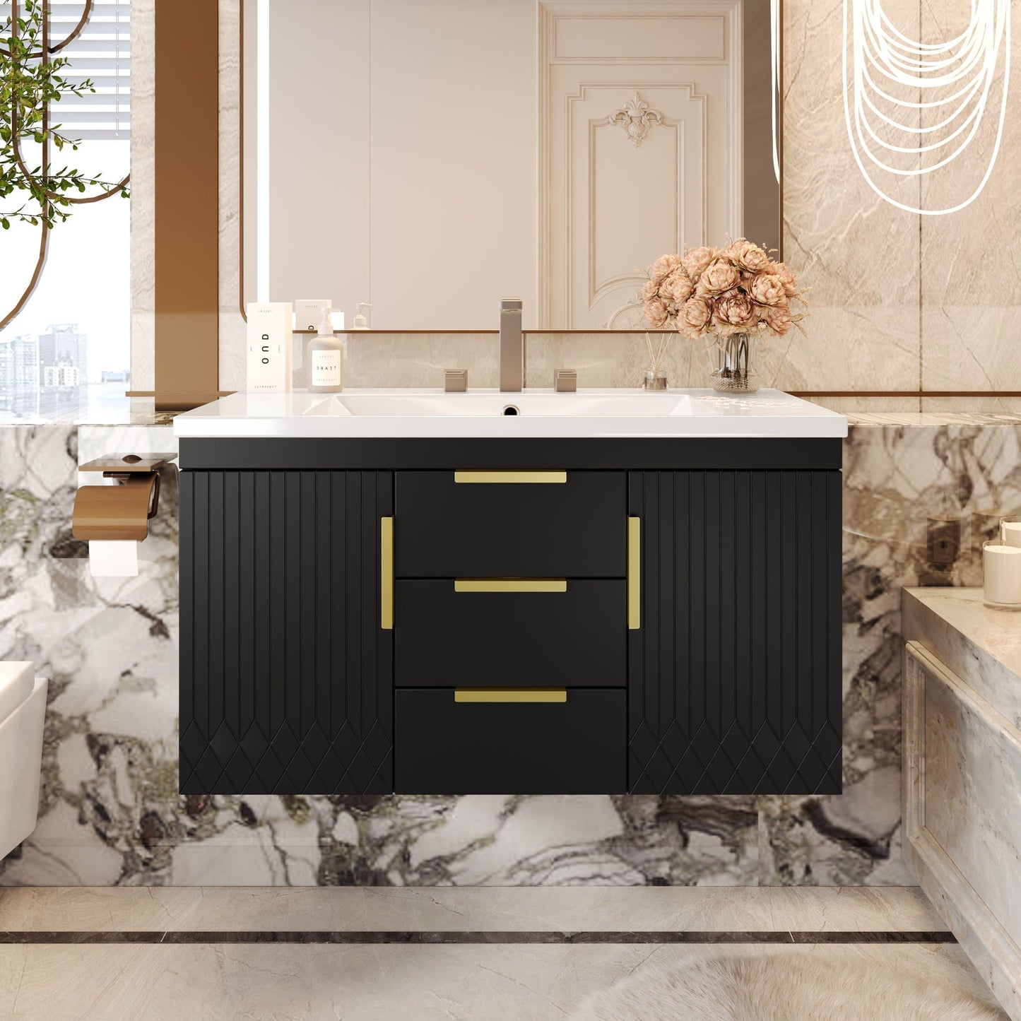 Wall Mounted Bathroom Vanity With Sink and Shelf