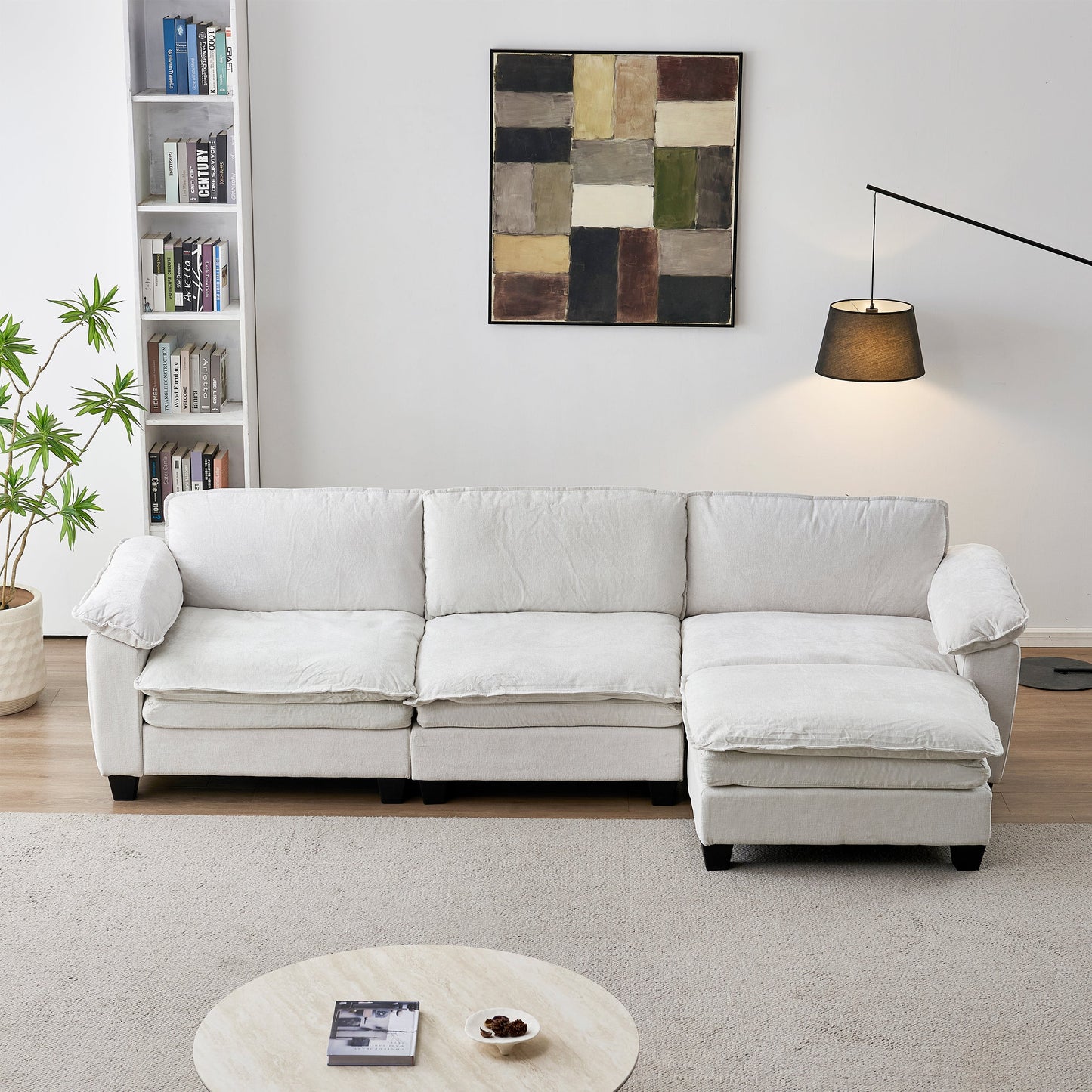 Living Room Sofa Luxury Couch with Ottoman in soft chenille beige by HouseOfZazla on Tampa Home & Garden Store