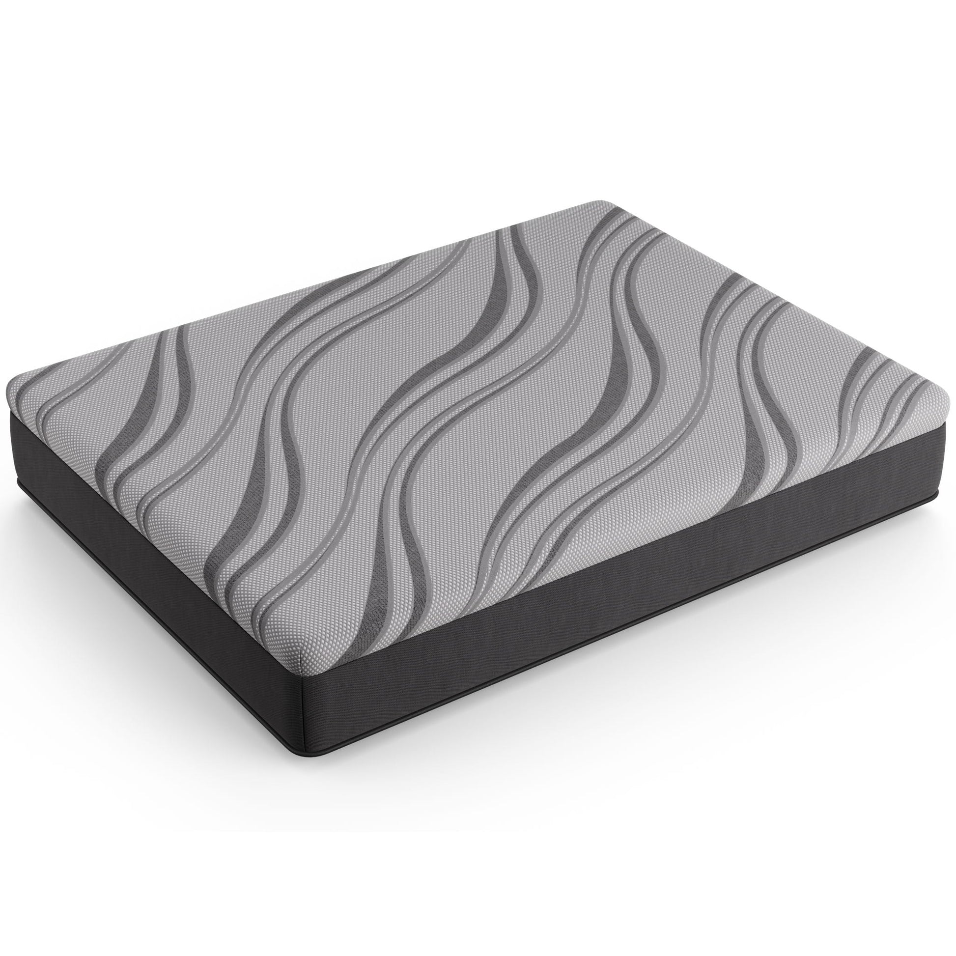 HouseOfZazla Bib Nl 12in Pro Gel Hybrid Medium Mattress, gray patterned fabric top on Tampa Home & Garden Store